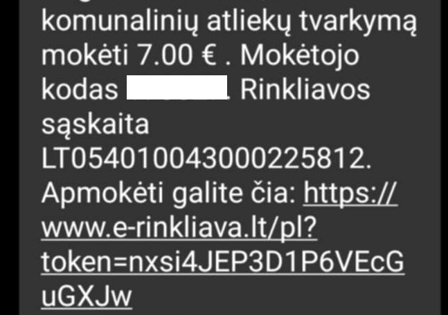 Plungės ir  Rietavo savivaldybių gyventojams siunčiamos SMS žinutės apie nesumokėtą rinkliavą už komunalinių atliekų tvarkymą.