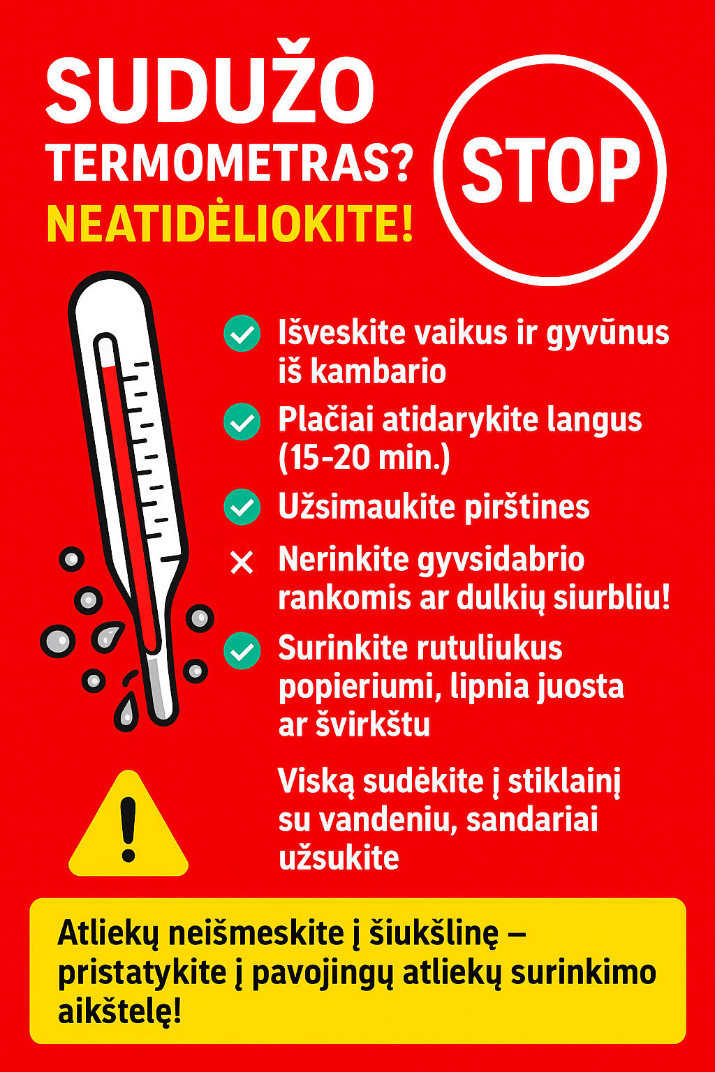 KAIP ELGTIS, JEIGU SUDUŽO GYVSIDABRIO TERMOMETRAS?