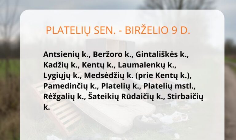 Birželio mėnesį didelių gabaritų atliekų surinkimas vyks Plungėje ir Mažeikiuose