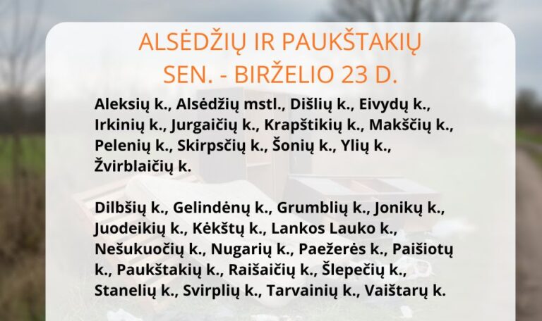 Birželio mėnesį didelių gabaritų atliekų surinkimas vyks Plungėje ir Mažeikiuose